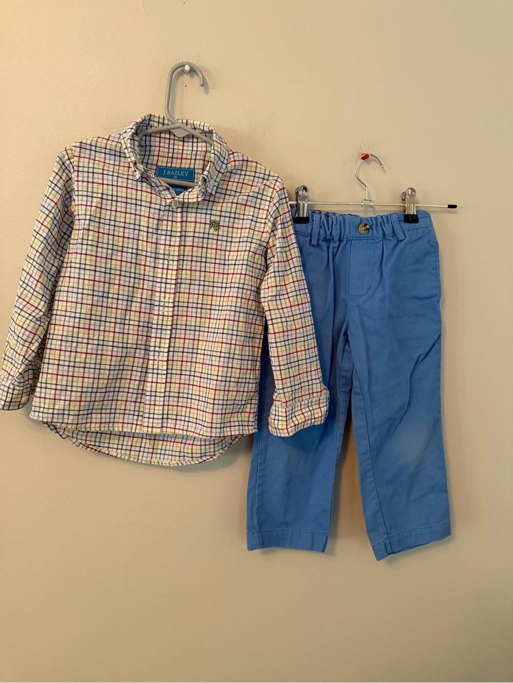 J.Bailey Plaid Button-Up Shirt and Blue Pants Set